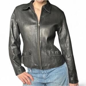 Vintage Michael Joseph Women’s Genuine Leather Black Bomber Zip Jacket Size M